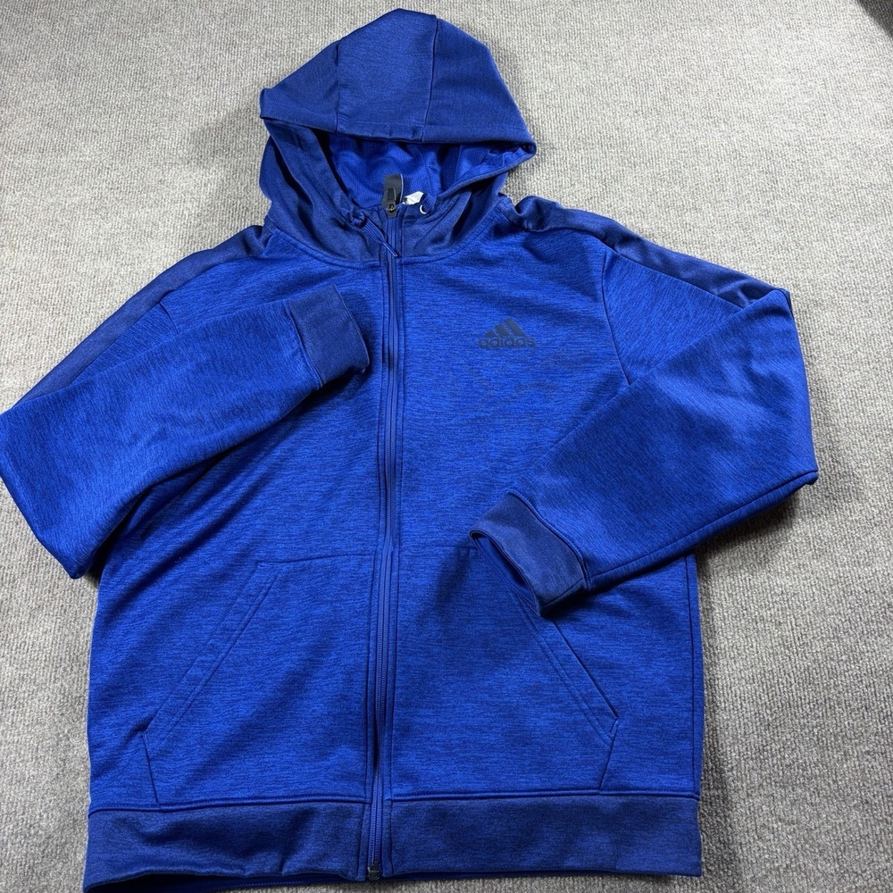 Adidas Mens Medium Blue Full Zip Hoodie Climalite Athletic Jacket - Picture 2 of 5